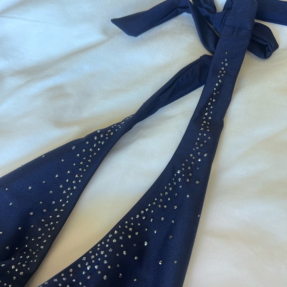 Bellissima Elegant Midnight Blue Halter Swimsuit Swarovski crystals Sz XL NWT - Picture 6 of 10